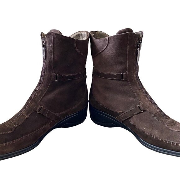 Aquatalia Marvin K Brown Suede Leather Riding Boots Mid Calf Womens Size 10 - Picture 3 of 8